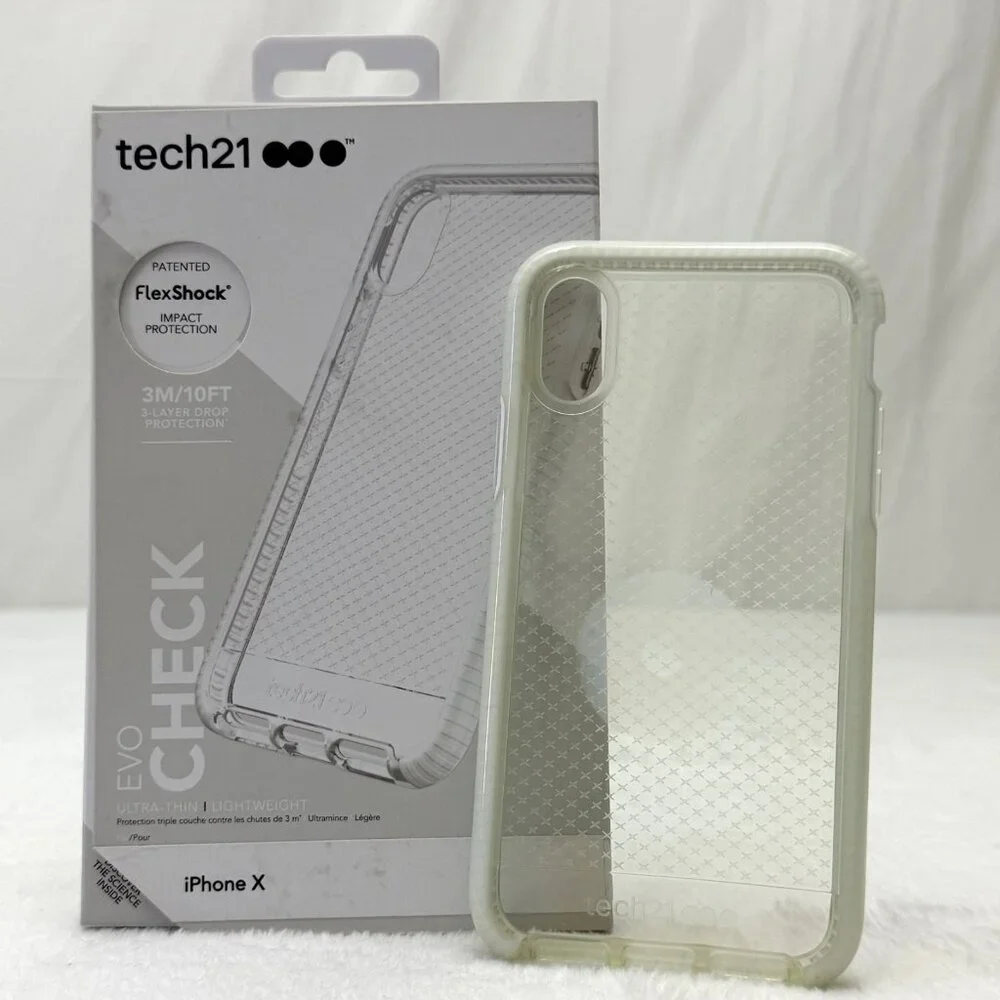 Tech21 EVO Check iPhone X Case FlexShock Impact Protection Ultrathin Clear White